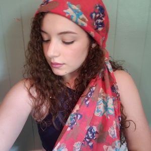 Melon and blue large rectangle scarf